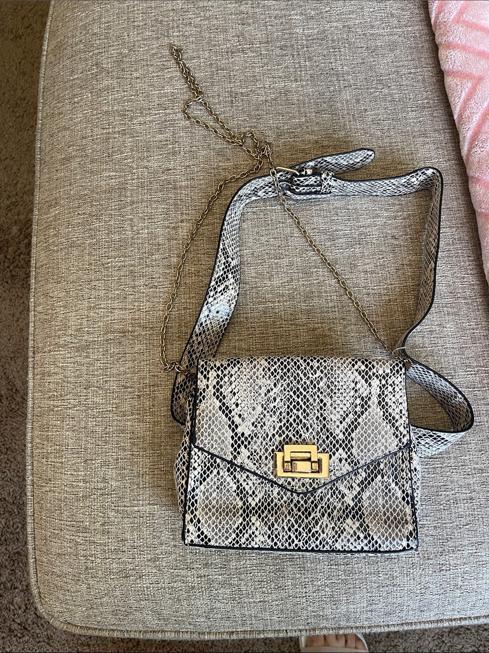 Snake-Print Crossbody Bag with Gold Turn-Lock